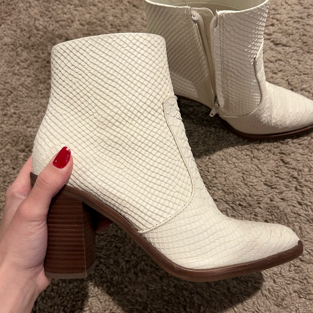 Gianni Bini Faux Snakeskin White Ankle Booties